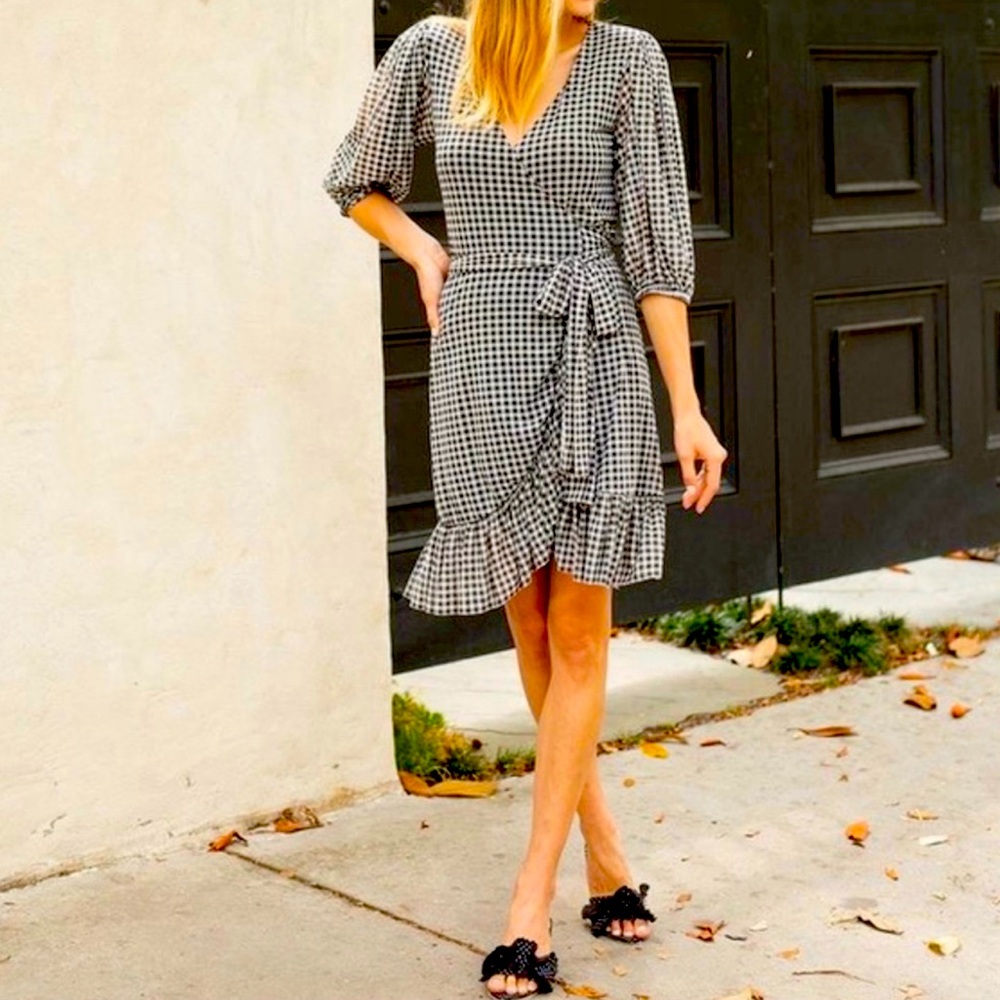 Ganni Mini Ruffle Short Sleeve Dress - Ruffle - Gingham Plaid - Mesh - Picture 4 of 15